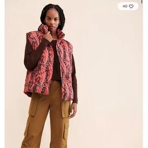 Free People Flora Puffer Vest Paisley Floral Oversized Boxy Small NWOT